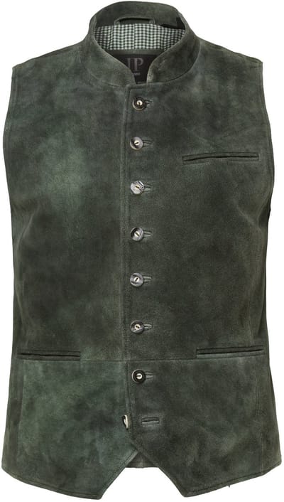 JP 1880 - Heren - leren gilet klederdracht leer geitensuède tot 72 - Donkerolijf - Maat 70