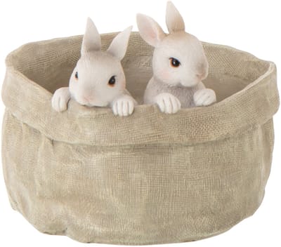 J-Line decoratie Konijn In Pot - polyresin - beige/wit