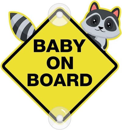 Baby aan boord bord - Waarschuwingssticker auto - Veiligheid verhogen - Sterke zuignappen - 12 x 12 cm - Lichtgeel