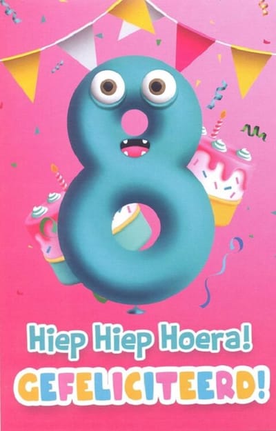 Wenskaart 8 Jaar Hiep Hiep Hoera Gefeliciteerd - Gratis verzonden