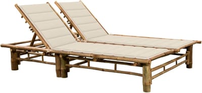 ComfortBamboo Duo Luxe Ligbed 2-Persoons 200x140x35 cm met Verstelbare Rugleuningen en Kussens – Tropische Tuin Lounger – Casa Dorada