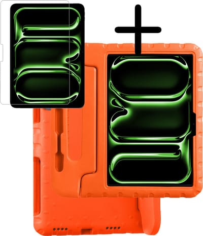 Hoesje Geschikt voor Apple iPad Pro (2024/2025) - 11 inch - Met Screenprotector - Kinderhoes Shockproof Bumper - Kidsproof Case - Tablet Hoes - Kinder Hoes Cover - Oranje