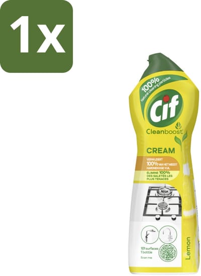 1 x Cif Schuurmiddel Cream Citroen 750 ml - Schoonmaken - Schuurmiddel - Citroengeur - Vet Verwijderen - Kalkaanslag Verwijderen
