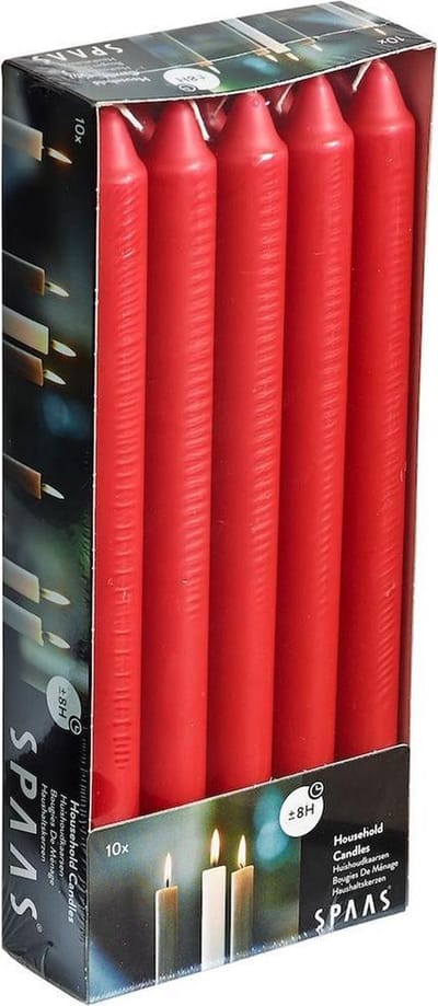 Dinerkaarsen rood - 10x stuks - 24 cm - 8 branduren - lange kaarsen - tafelkaarsen