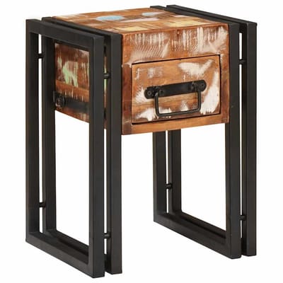 vidaXL - Bijzettafel - met - lade - 30 - x - 30 - x - 40 - cm - Massief - Gerecycleerd - Hout