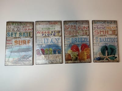 Set van 4 leuke "beach" wandborden 25 x 15 x 1cm