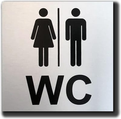 Toilet deurbordje Dames Heren De Luxe - Geborsteld Aluminium - Tekst WC - 120 mm x 120 mm x 1 mm. Promessa-Design De Luxe Toiletbordjes.
