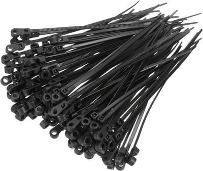 200 Stuks Zwarte Kabelbinders met Schroefgaten 10cm Nylon Bevestigingskop voor Thuis en Tuin, Sterkte tot 17lbs