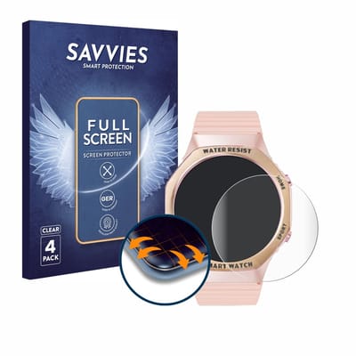Savvies - Screenprotector voor Mutoy Smartwatch 1.32" (rond) - Folie Beschermfolie transparant volledig dekking 4 Stuks