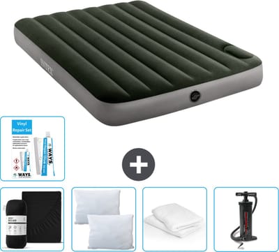 Intex Luchtbed - Twijfelaar - 137 x 191 x 25 cm - Groen - Inclusief Hoeslaken - Kussen - Pomp - Reparatieset en Kussenbeschermer