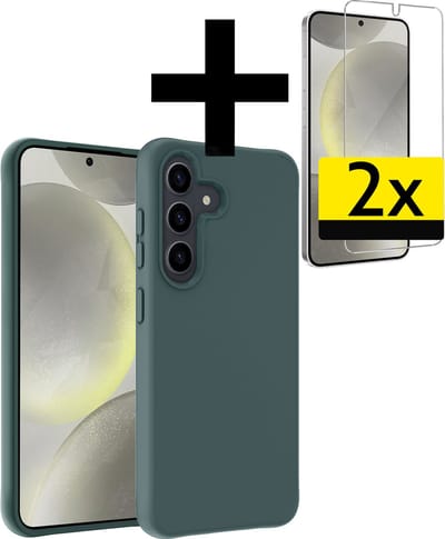 Hoesje - Met 2x Screenprotector - Geschikt voor Samsung Galaxy S24 - Sterk & Shockproof - Back Cover - Siliconen Case - Telefoon Hoes - Telefoonhoesjes - Donkergroen