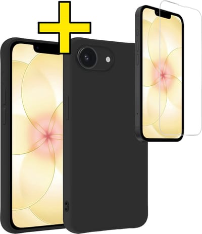 Hoesje - Met Screenprotector - Geschikt voor Apple iPhone 17e - Sterk & Shockproof - Back Cover - Siliconen Case - Telefoon Hoes - Telefoonhoesjes - Zwart