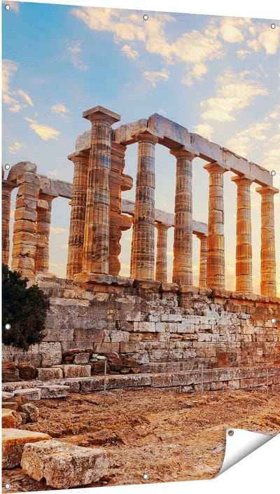 Gards Tuinposter Tempel van Poseidon in Athene, Griekenland - 100x150 cm - Tuindoek - Tuindecoratie - Wanddecoratie buiten - Tuinschilderij