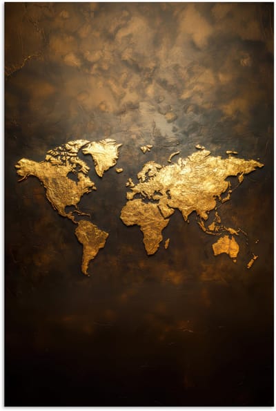 Poster 120x180 cm - Wereldkaart - Goud - Roest - Posters - Kamer decoratie - Wanddecoratie woonkamer - Muurdecoratie slaapkamer XXL