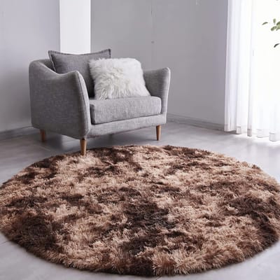 Rond Hoogpolig Vloerkleed voor Woonkamer en Slaapkamer - Donzig en Hypoallergeen (Ø 150 cm, Bruin)