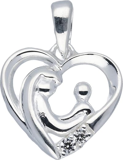 Glow hanger - familie - zilver - opengewerkt hart - 2 kinderen - zirkonia - 14 x 14 mm
