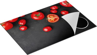Chefcare Inductie Beschermer Tomaten op Zwarte Marmer - 80x50 cm - Afdekplaat Inductie - Kookplaat Beschermer - Inductie Mat