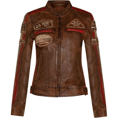 Dames lederen biker racebadges jas-Agadir