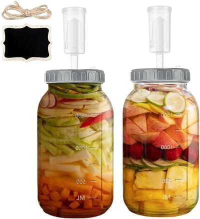 Fermentatiepot 1.9L 2-pack, Ideaal voor Kimchi, Zuurkool, en Zuurdeegstarter met Luchtdicht Deksel