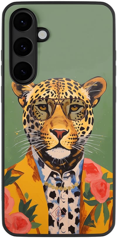 Casimoda® hoesje - Geschikt voor Samsung Galaxy S25 FE - Luipaard Hipster - Zwart TPU Backcover - Luipaardprint - Groen