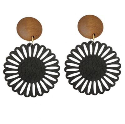 Clip oorbellen -Stella -Zwart hout -bruin- goudkleurig- geen gaatje- Charme Bijoux