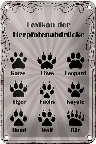 Blechschild Spruch 12x18cm Lexikon Tierpfotenabdrücke Tiere
