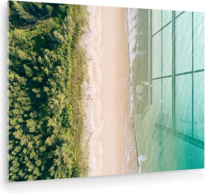 MuchoWow® Glasschilderij 120x90 cm - Schilderij acrylglas - Strand - Bomen - Water - Foto op glas - Muurdecoratie woonkamer - Wanddecoratie slaapkamer - Schilderijen