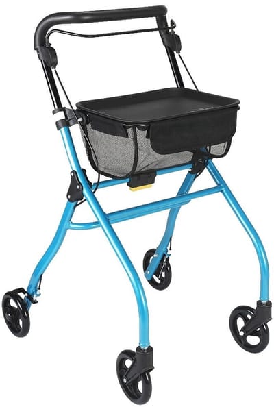 Binnen rollator Plaza Indoor - Inclusief dienblad en opbergnetje - Eenhandig bediening - Betrouwbare remmen - Korte draaicirkel - Opvouwbaar - Compact - Blauw