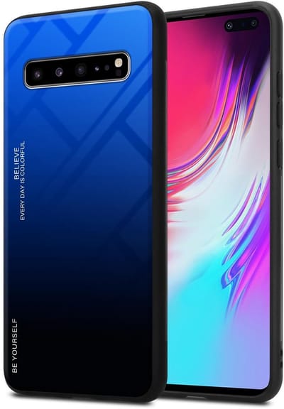 Cadorabo Hoesje geschikt voor Samsung Galaxy S10 5G in BLAUW - ZWART - Tweekleurige beschermhoes van TPU-silicone Case Cover en achterzijde van gehard glas