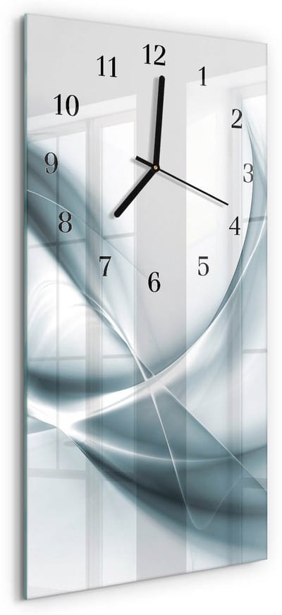 Tulup Wandklok - Abstractie Wandklok Glas Decoratie - 30x60 cm - Zilver Gekleurde Glazen Klok - Zwarte Handen - Rechthoekige Wandklok - Glazen Klok Met Print - Wandklok Glas Met Motief