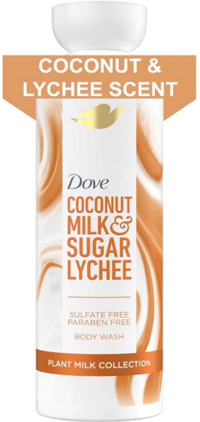 Dove Plant Milk Cleansing Body Wash Coconut & Lychee 517ml – Hydraterende Douchegel met Plantaardige Melk, Sulfaatvrij, Parabeenvrij, Zachte Huidverzorging