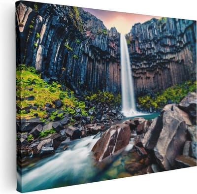 Artaza Canvas Schilderij IJsland - 40x30 cm - Klein - Wanddecoratie Waterval - Muurdecoratie Landschap - Kamer Accessoires Natuur