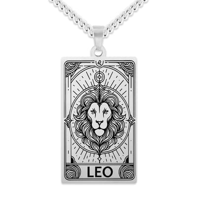 Sterrenbeeld Leeuw (Leo) Ketting Zilverkleurig - Zodiac in de stijl van Rider-Waite Tarot - Roestvrij Staal / Stainless Steel - 60cm - Pax Amare