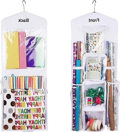 Dubbelzijdige hangende geschenktas - papieren opbergtas met meerdere zakken - 100 x 30 cm