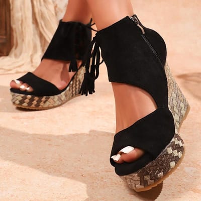 Vintage Kwast Decor Peep Toe Sandalen Dames Zomer Platform Sleehak Sandalen Vrouw Grote Maat 43 Dikke Zool Strandschoenen 43 brown
