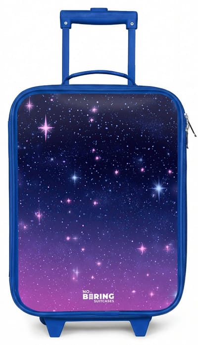 NoBoringSuitcases.com® - Kinderkoffer blauw - Kindertrolley jongen - Sterren - Galaxy - Blauw - Roze - Koffer kind lichtgewicht - Reiskoffer trolley voor kinderen - Koffertje met lichtgevende wieltjes - Rolkoffer