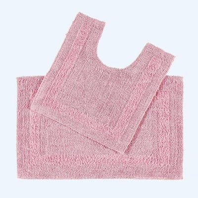Badmatset roze, badmat 50x80 cm & wc-mat met uitsparing 50x55 cm, katoenen badmatten met omkeerbaar design