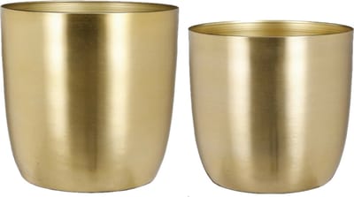 Mica - Plantenpot/bloempot set - 2x stuks - metaal - goud - D22/D24 cm