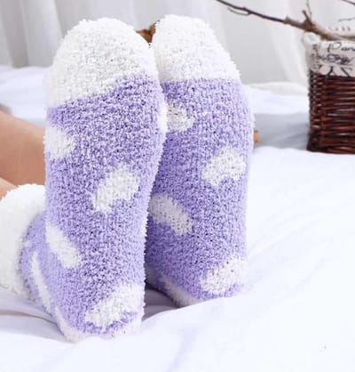 Sokken dames warm - paars / wit - huissokken - print hart / hartjes - 36-40 - extra zacht