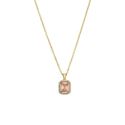 Lucardi - Dames Stalen goldplated ketting vintage vierkant roze - Ketting - Staal - Goudkleurig - 45 cm