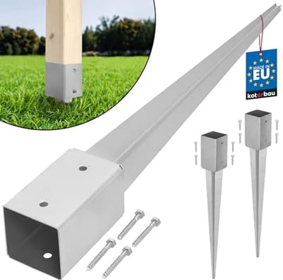 KOTARBAU® 2 stuks Paalhouder met Punt, Paalvoet, Verzinkt Staal, 75 cm, Zilver, 81 x 81 mm, Puntpaalhouder, Paalhouder voor Schutting, Tuinpalen Hout Inslag, Duurzaam
