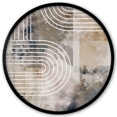 Poster in lijst Rond - Fotolijst 40x40 cm - Posters - Abstract - Kunst - Lijnen - Wit - Blauw - Beige - Ronde posterlijst zwart - Decoratie - Wanddecoratie woonkamer - Muurdecoratie slaapkamer