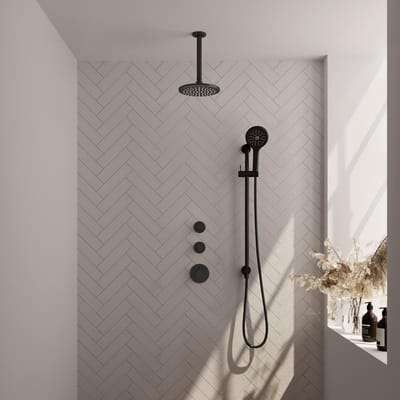 Brauer Black Carving Thermostatische Regendoucheset Inbouw - Hoofddouche 20 cm - Handdouche 3 Standen - Doucheslang - Geintegreerde Glijstang - Mat Zwart