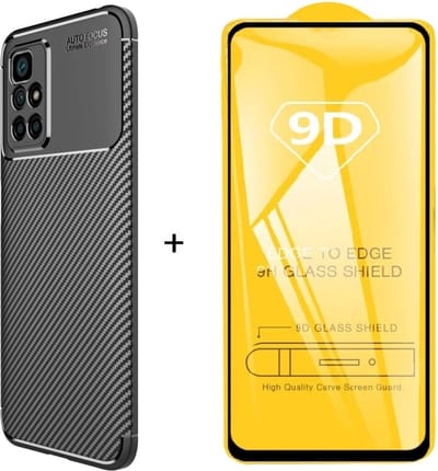 Silicone gel zwart hoesje Xiaomi Redmi 10 met full cover glas screenprotector