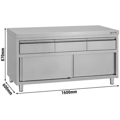 GGM Gastro Edelstahl Arbeitsschrank ECO - 1600x600mm - mit 3 Schubladen & Schiebetür