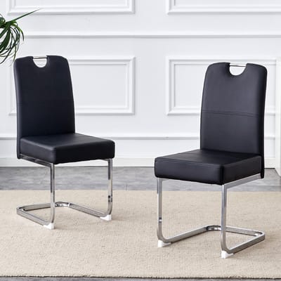 Eetkamerstoelen Set van 2 - Zwarte - Verdikte Eetkamerstoel - Geïntegreerde Pocketvering - Ergonomisch Design - Comfortabele Zitplaats - Zachte Rugleuning - Moderne Stoel - Elegante Eetkamerstoel - Keukenstoel