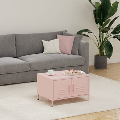 Lendo Online Salontafel - Koffietafel - Bijzettafel - Industriële Kast - Tafel - Table Basse - Woonkamer tafel - Industrieel - Bijzettafeltjes - Dressoir - 68x50x43,5 cm (LxBxH) - Gepoedercoat staal - Metaal - Roze