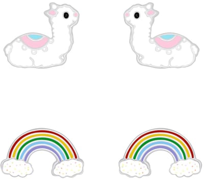 Joy|S - Zilveren oorbellen set - 2 paar - Alpaca oorbellen - Regenboog oorbellen