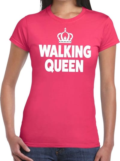 Walking Queen t-shirt - roze - voor dames - wandelaars - avondvierdaagse - feest kleding - sport - wedstrijd S