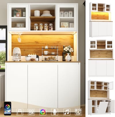 Keukenkast - 120x40x180 cm - Hoge Sideboard met Acryldeuren en LED Verlichting - Acryl - Wit